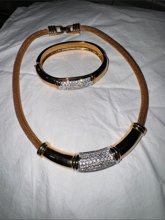 Swarovski Jewelry - Vintage 1980’s Swarovski Gold-Tone Crystals Mesh Necklace and Bracelet Set